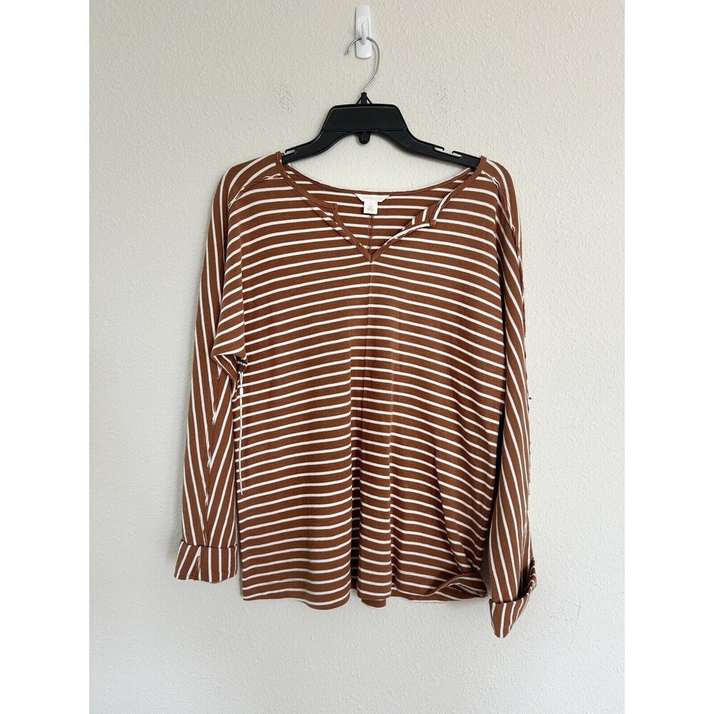 Caslon striped V Neck Long Sleeve Shirt Top Size S Casual Classic Striped Shirt